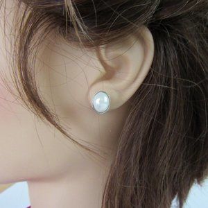 Faux white pearl oval pierced stud earrings